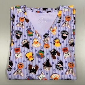 NWT Maevn Halloween Purple Duck Animal Printed Scrub Top